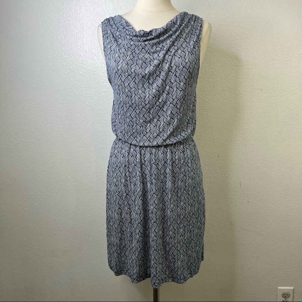 JOE Fresh Sheath Blue with White Geo Print Sleeveless Dress‎ Sz S